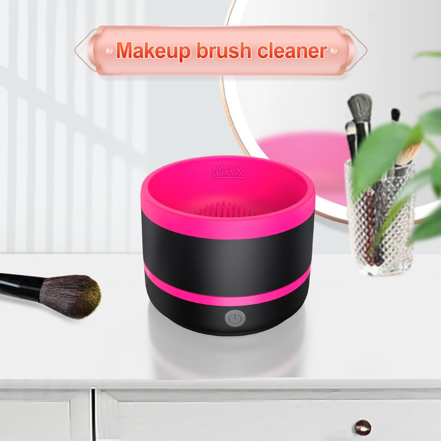 Electric Makeup Brush Cleaner - USB Makeup Brush Cleaner Machine, Powerful Friction Removes Residue on Make up Brushes Set/Sponge/Powder Puffs, Efficient Cleaning, Portable Spinning Washer(Pink)
