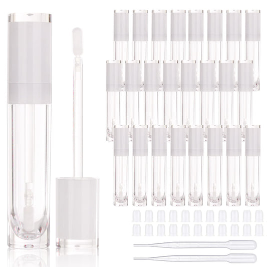 COSIDEA 26 pcs Refillable Empty 8ml Lip Gloss Tubes with clear Wand，Round white Lipgloss Containers，DIY cosmetic packing Container Bulk Wholesale