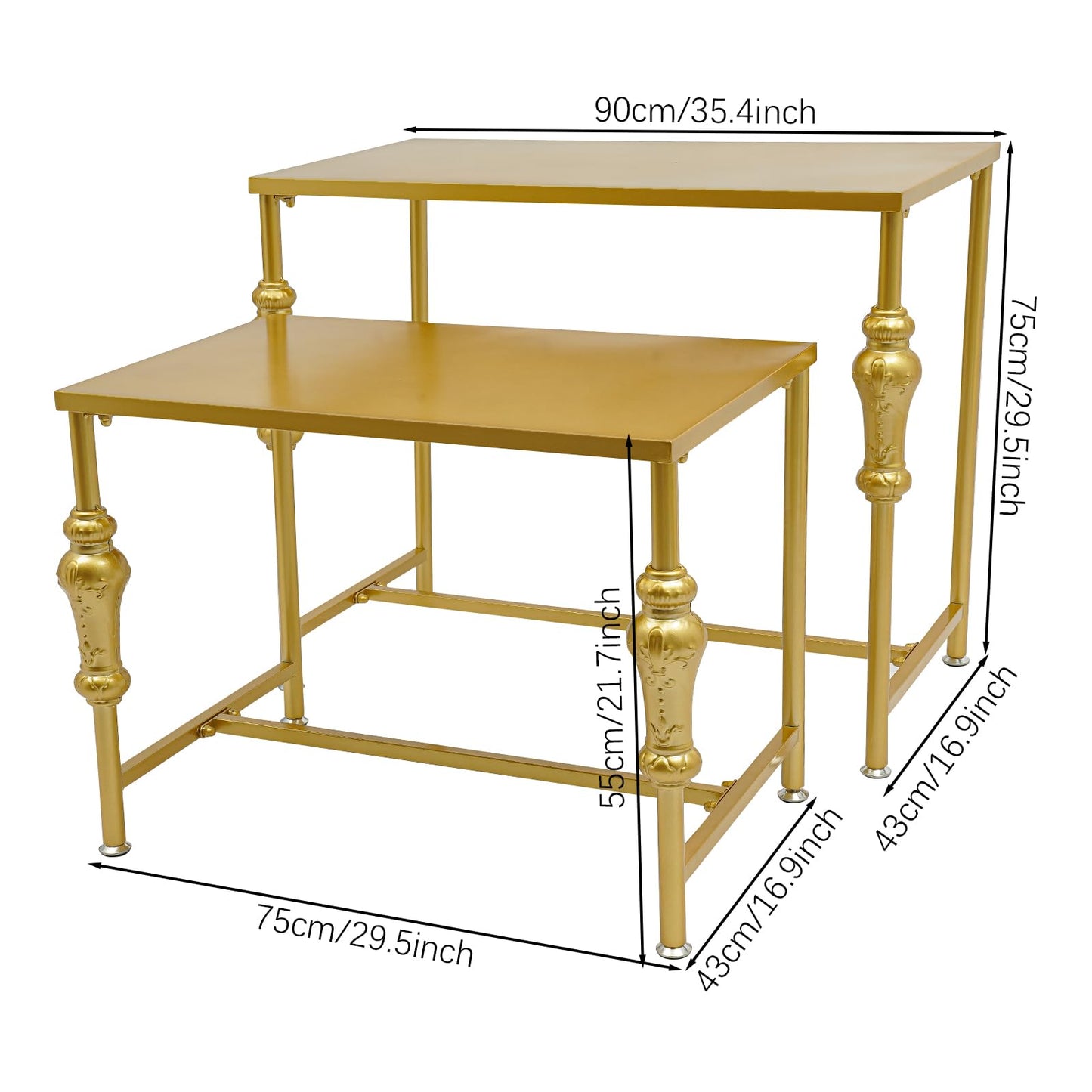 WoopJeem 2 Pack Gold Retail Display Tables, Modern Boutique Shoe Handbag Clothing Stand, HeavyDuty Display Riser Shelf for Store, Home, Showroom, Vendor Events
