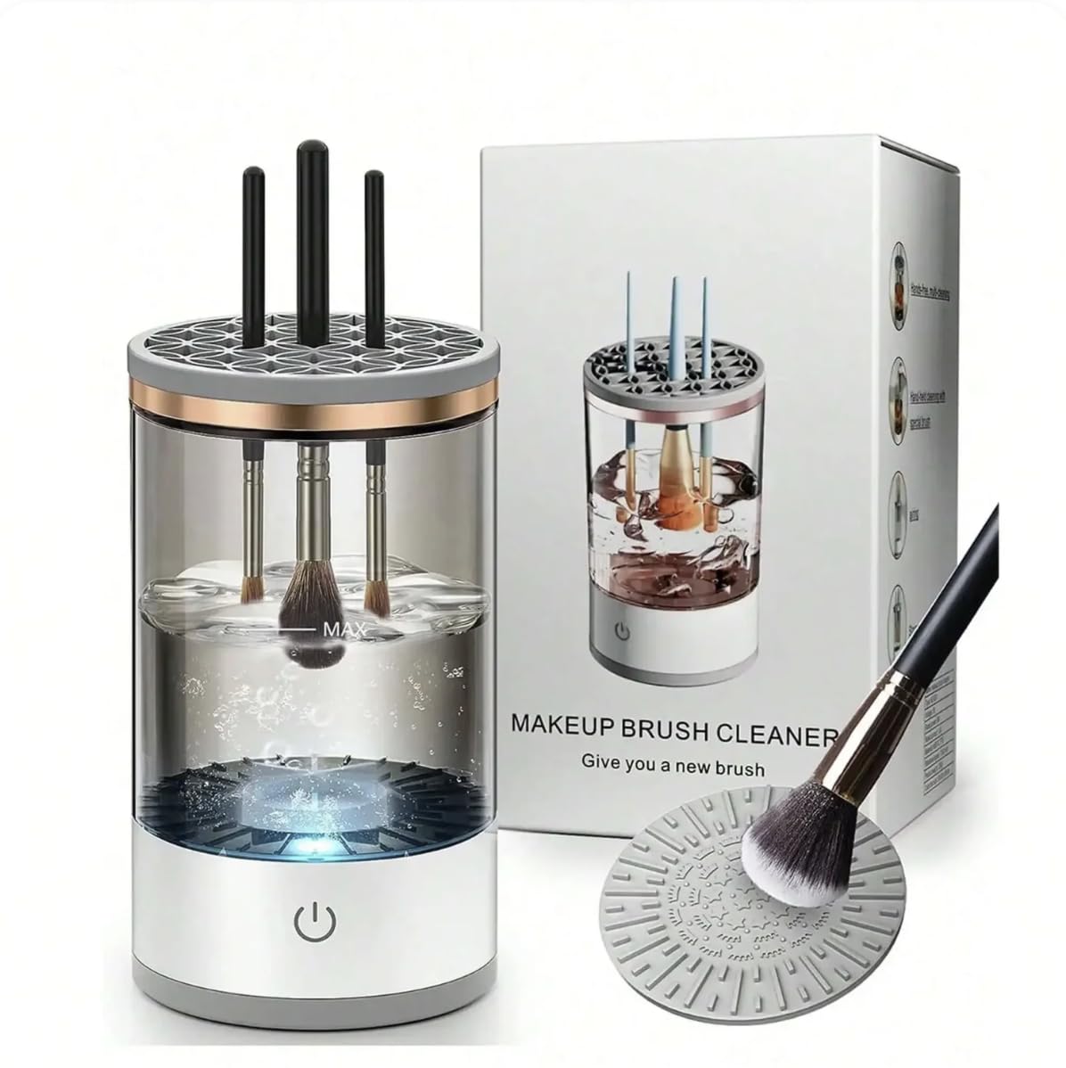 JVedette Makeup Brush Cleaner, The Cozy Luna Brush Cleaner, Electric Makeup Brush Cleaner Machine for Deep Cleaning All Size Makeup Brushe (1PC Transparent)