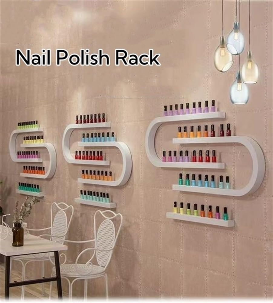 Nail Polish Rack for Wall, Nail Polish Organizer Metal Shelf, Wall Mounted Shelf, Nail Settings Display Rack, U-Shaped Storage Shelf, Hanging Salon/Beauty/Nail Shop Organizer Holder(White,8-piece set)