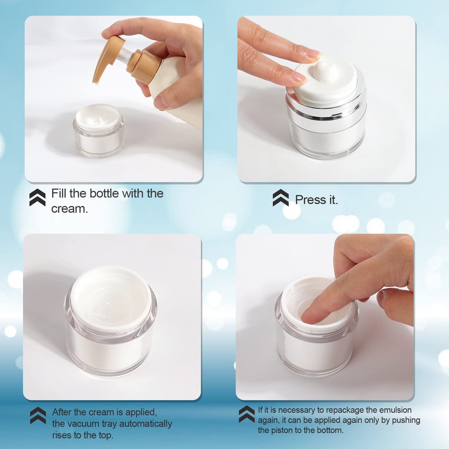 Mluchee 3Pack Airless Pump Jar - 1.0 Oz Air Pump Container Container, 30ml Empty Subpackage Jar Vacuum Bottle Dispenser for Lotion Moisturizer