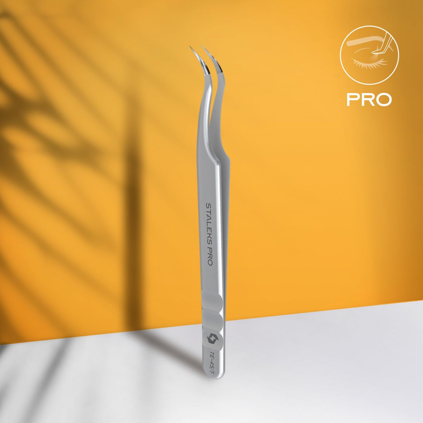 STALEKS PRO Expert 45 Type 1 Professional Eyelash Tweezers (Curved) – Stainless Steel with Nano-Notches for Volume & Mega-Volume Lash Extensions