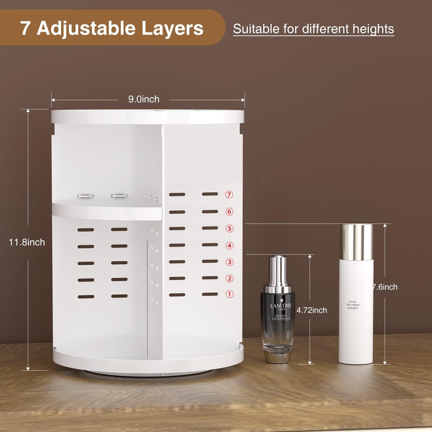 360 Large Rotating Makeup Organizer Countertop, Clear Acrylic Makeup Organizers, Organizador De Perfumes, 7 Layers Large Make Up Organizer, Huge Storage Fits for Vanity and Bathroom (White, Small)
