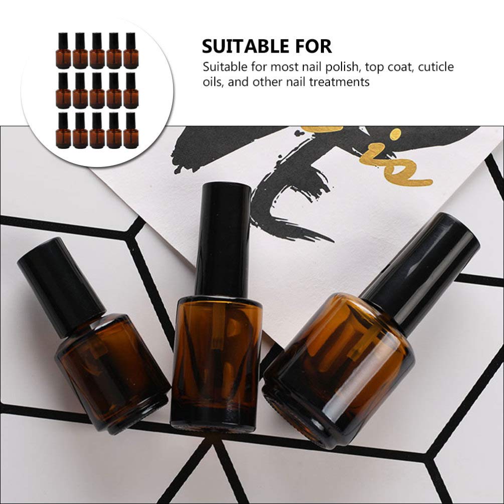 Beaupretty Empty Nail Polish Bottles: 15Pcs Amber Bottle with Brush - Refillable Glass Vials for Diy Nail Art and Cosmetic Liquid Storage 8ML