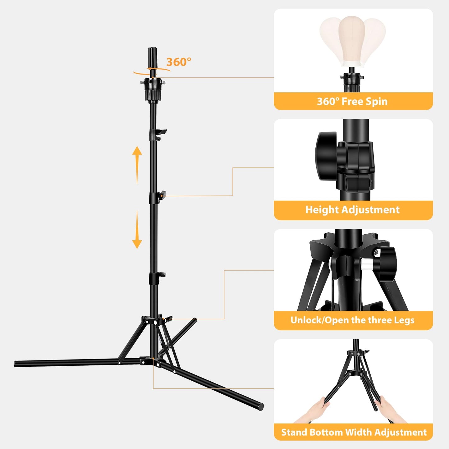 Beauty Star 63inch Tall Wig Stand Tripod with 22inch Mannequin Head, Canvas Block Wig Head Included Adjustable Holder and Wig Caps Kit for Multiple wigs, Perfect for Making Wigs, Display Styling