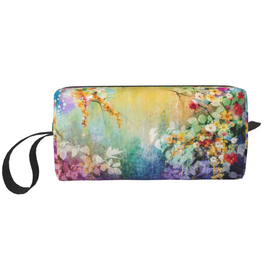 OLUSENMO Watercolor Rainbow Flower Makeup Bag - Durable 600D Oxford Fabric, Impact-Resistant & Compact, Travel Cosmetic & Makeup Organizer for Gym & Daily Use