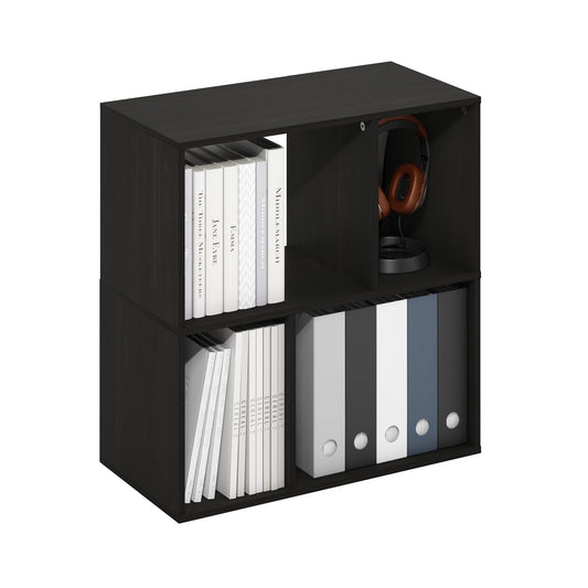Furinno DALY Book Shelf, 4-Cube Bookshelf, Cube Storage Organizer Bookcase with Irregular Compartments, 11.7 x 23.6 x 24.7, for Living Room, Bedroom, Home Office, Espresso