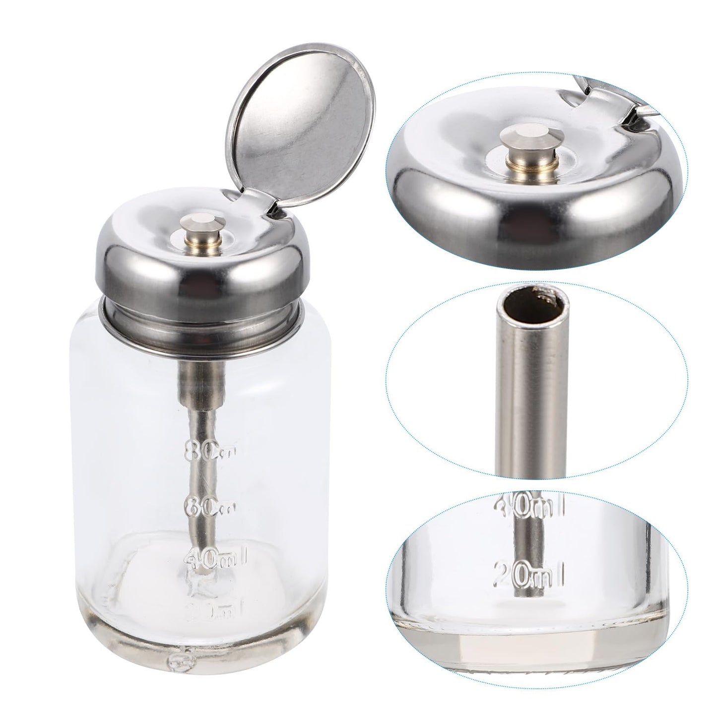Luxshiny Nail Polish Remover Pump Bottle Glass Refillable Pressure Dispenser 3.62In Leak-Proof Portable for Home Cosmetic Liquid Storage