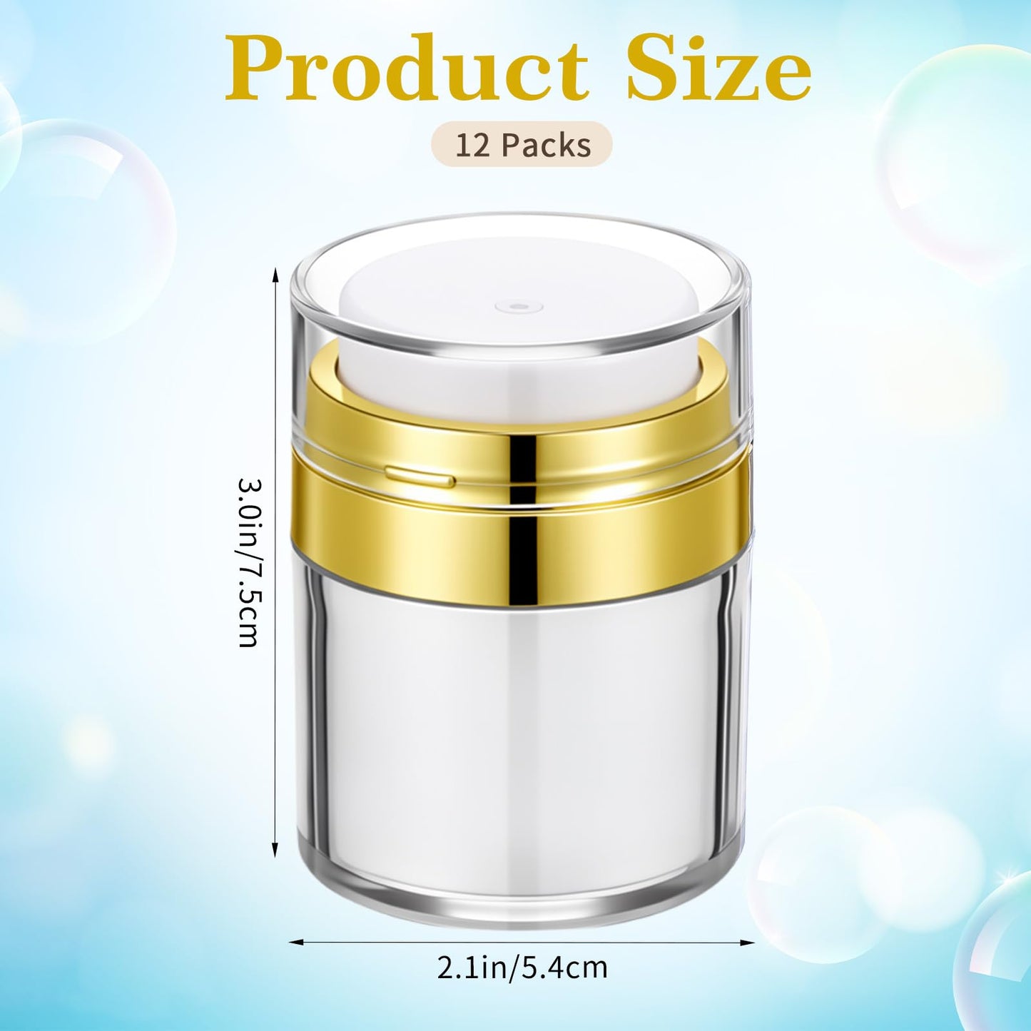 12PCS 1oz Gold Travel Jars for Creams, 30ml Airless Pump Jars Refillable Travel Bottles Empty Makeup Containers for Creams Lotion Moisturizer Toiletries Dispenser