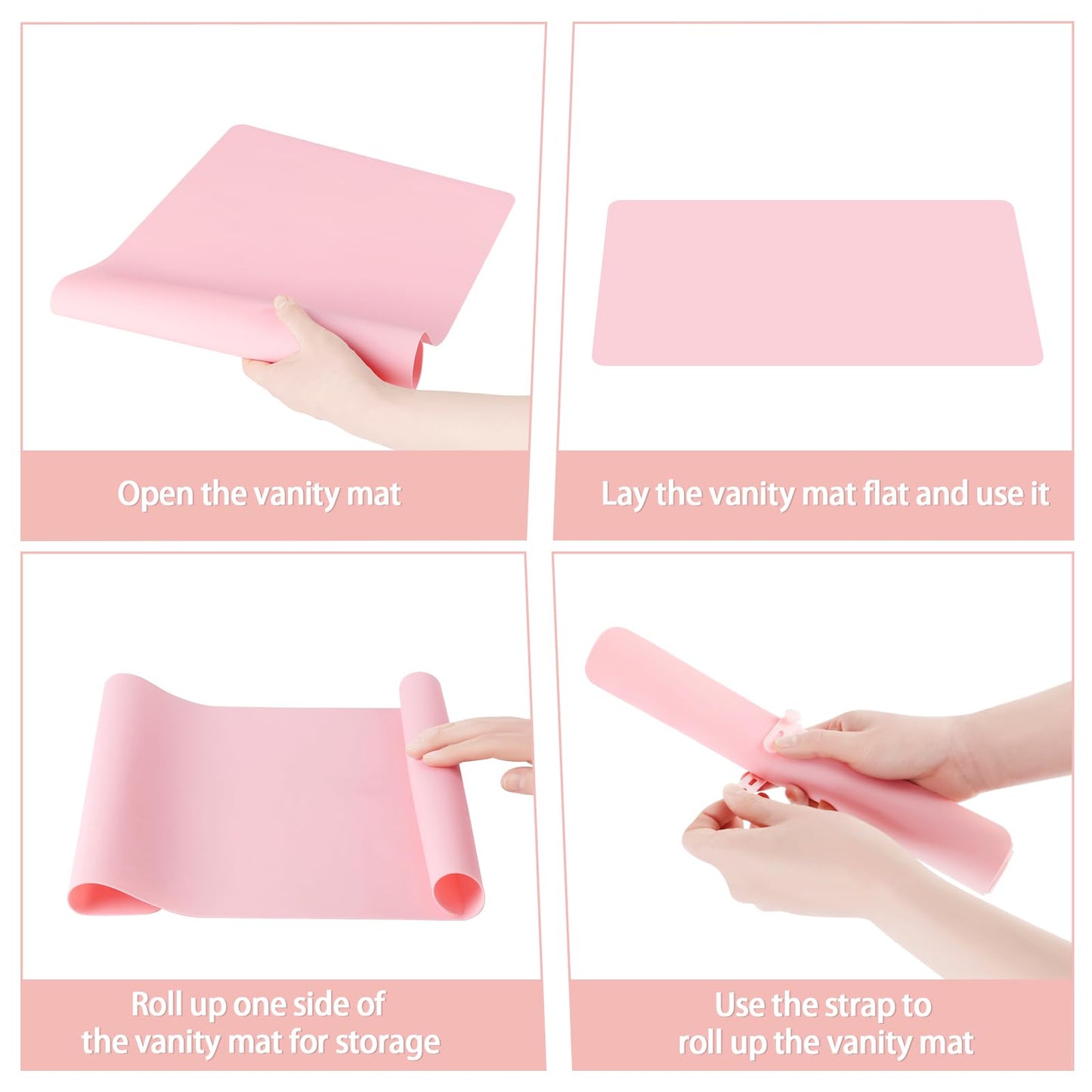 Silicone Makeup Mat for Vanity, 21.7" x 11.8" Heat Resistant Vanity Mat, Easy to Clean & Waterproof, Portable Makeup Accessories for Use While Traveling (Pink)