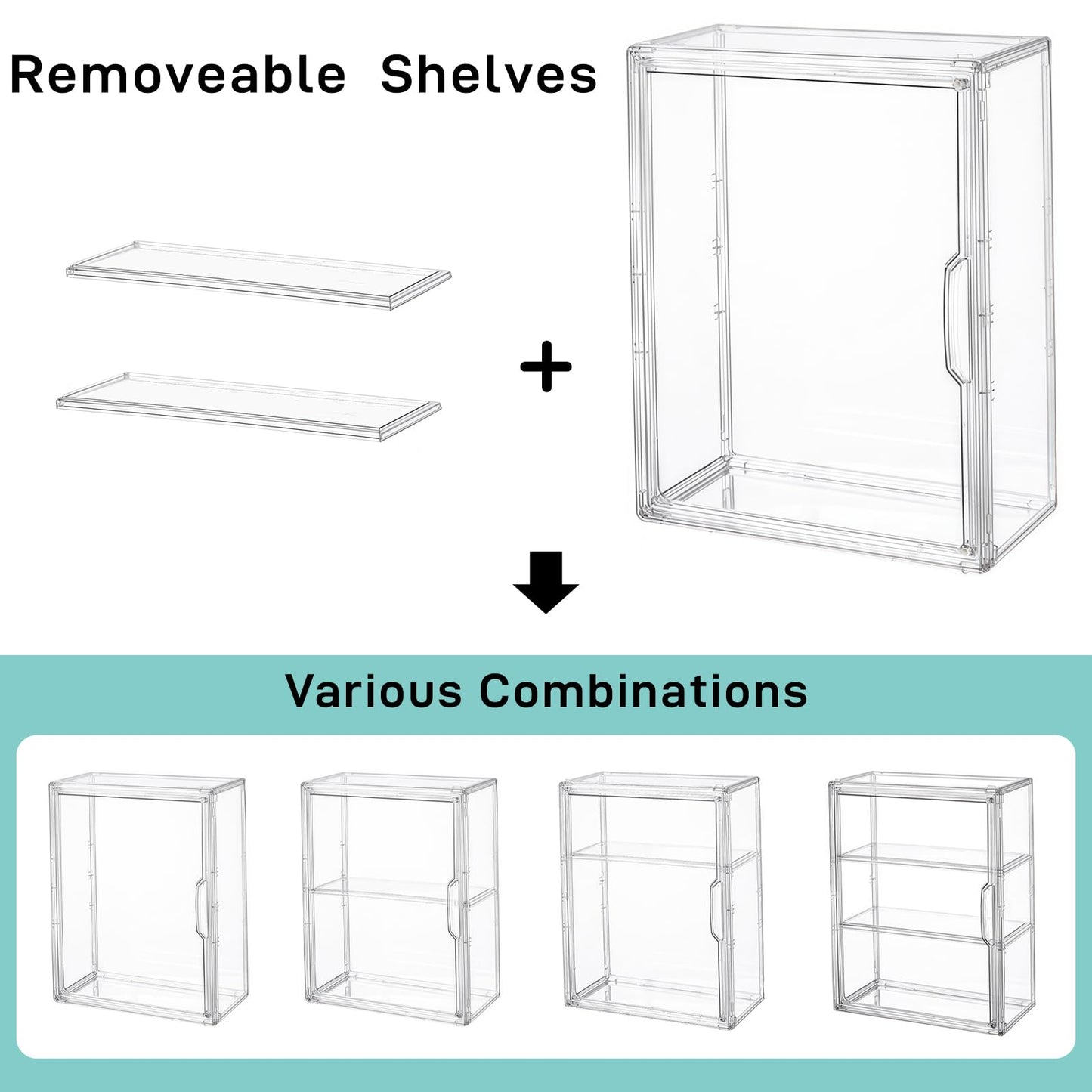 3 Tier Acrylic Display Case for Figures, Stackable Clear Storage Organizer Box with Magnetic Door & Adjustable Shelves for Collectibles, Action Figures & Miniatures, Wall-Mounted or Desktop Showcase