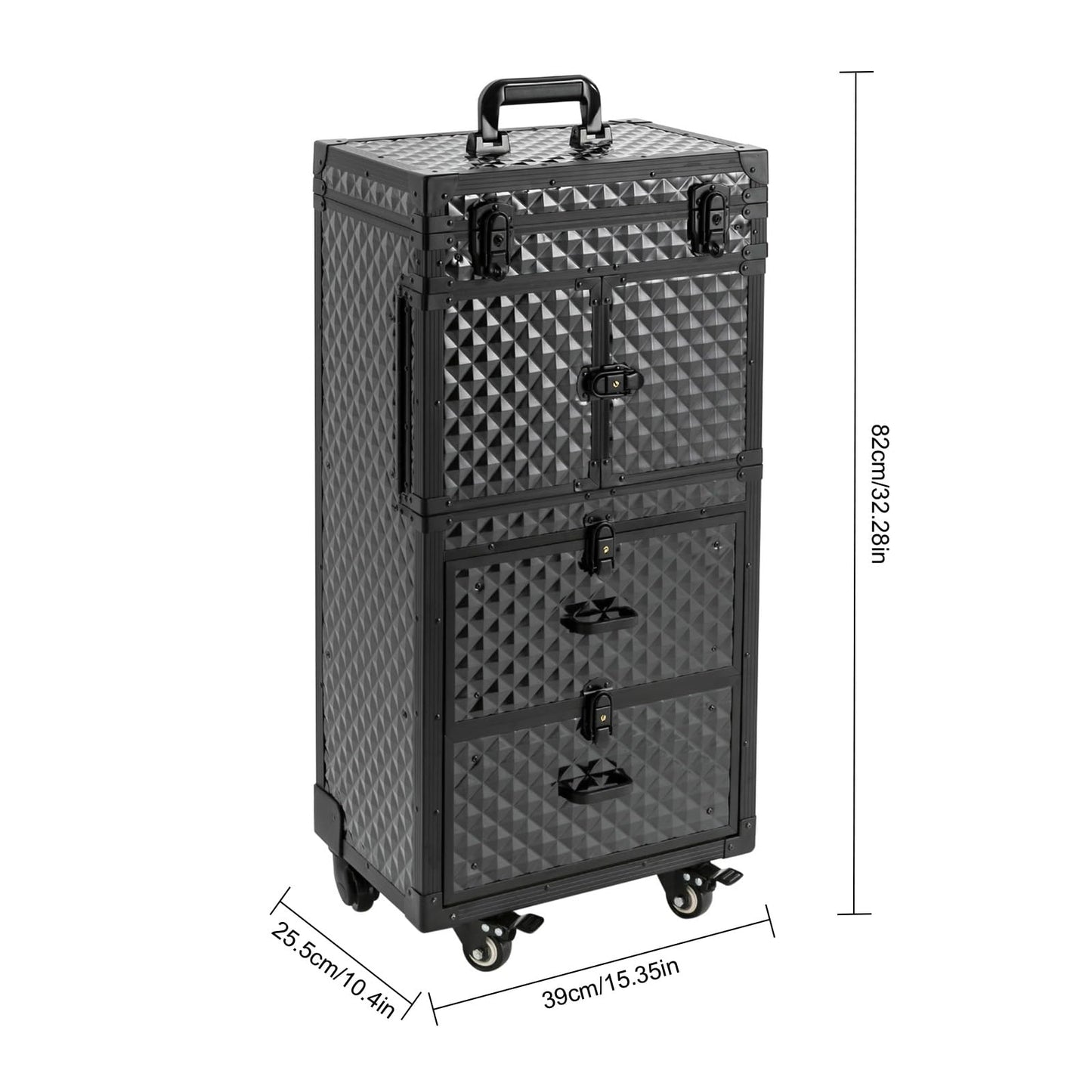 Kebayuneth Rolling Lockable Makeup Train Case, Hairdressing Travel Case with Wheels, Large Storage Cosmetic Trolley Makeup Rolling Train Case with Hairdryer Holder for Families, Barber Stores