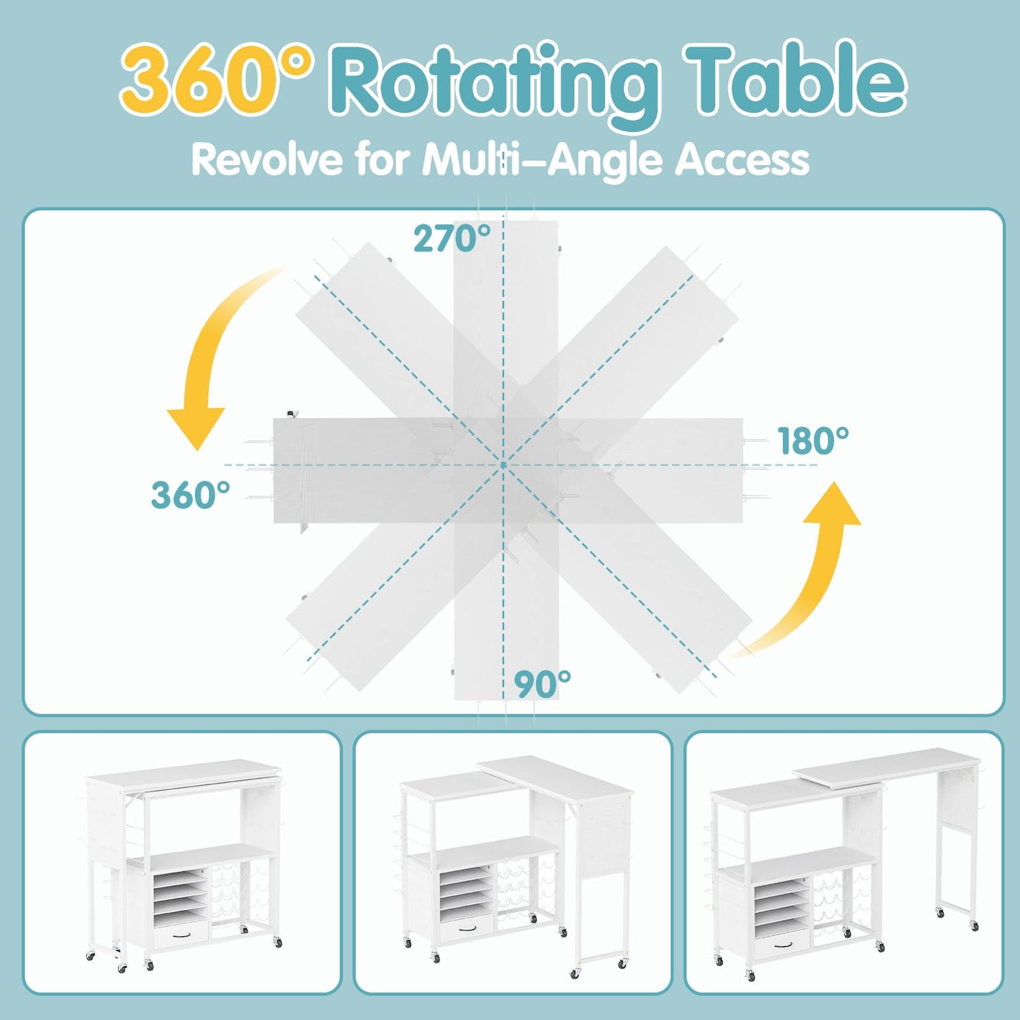 MASHELLY 360 Rotating Craft Cart with 26 Vinyl Rolls Storage & Side Pegboards | Mobile Rolling Workstation for Heat Press, Compatible with Cricut Machines | Locking Brakes for Craft Room Home Office
