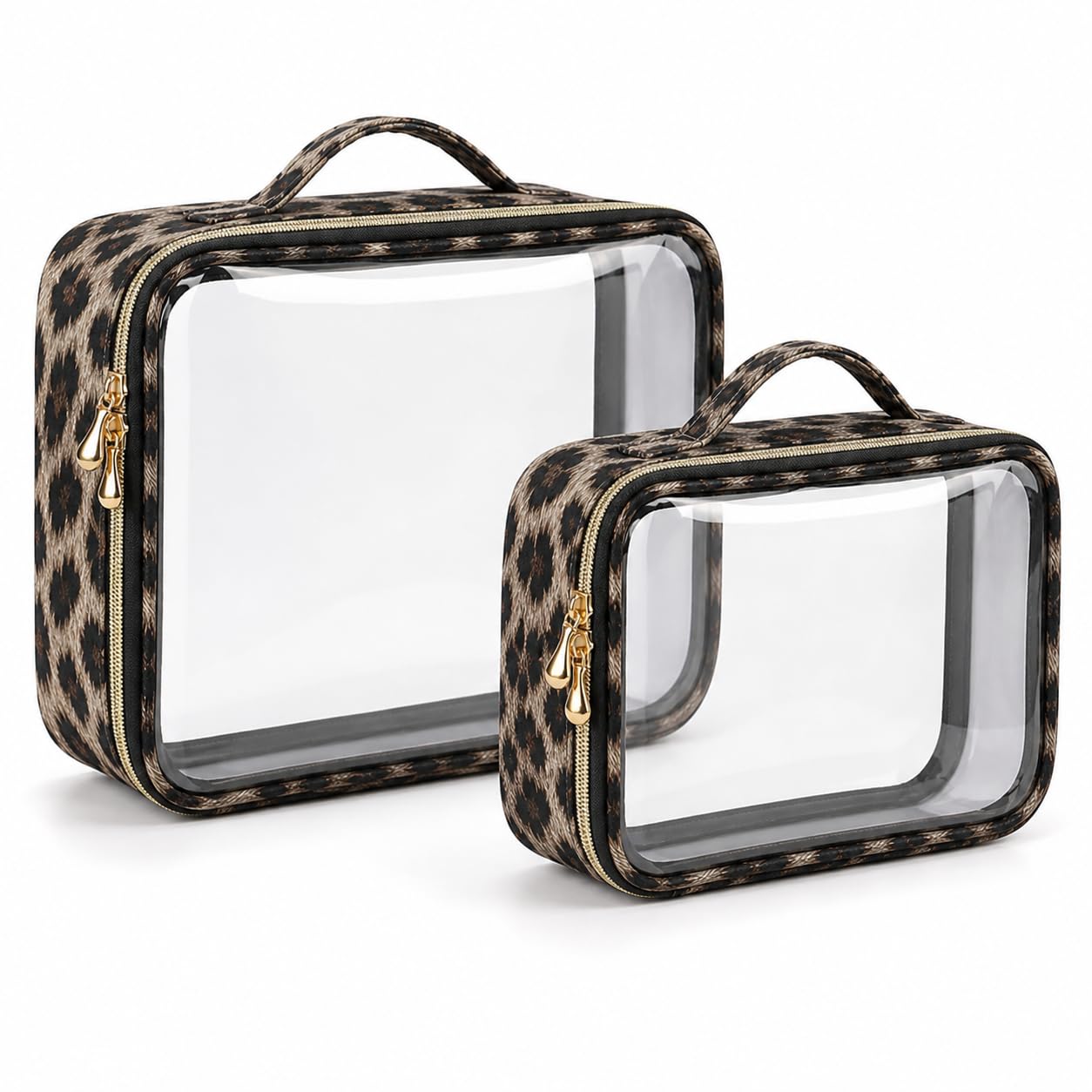 Clear Makeup Bags with Zipper, TSA Approved Travel Toiletry Bag, 2-Pack (Large, Medium) Clear Cosmetic Bag Handle, Waterproof Make Up Bag for Women, Car Bag Organizer & Car Organization Essentials