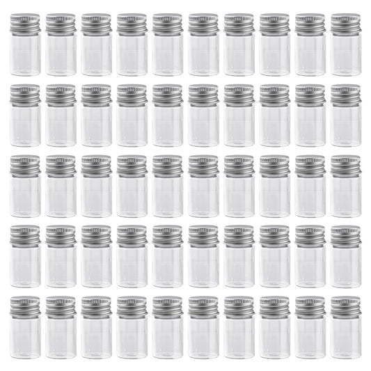 DELORIGIN 50 PCS Mini Glass Bottles 8ml/0.3oz Tiny Glass Vials with Screw Aluminum Cap Leak Proof Clear Empty Lab Jars Containers Sample Vials with Lids for DIY Craft Essential Oil Small Items Storage