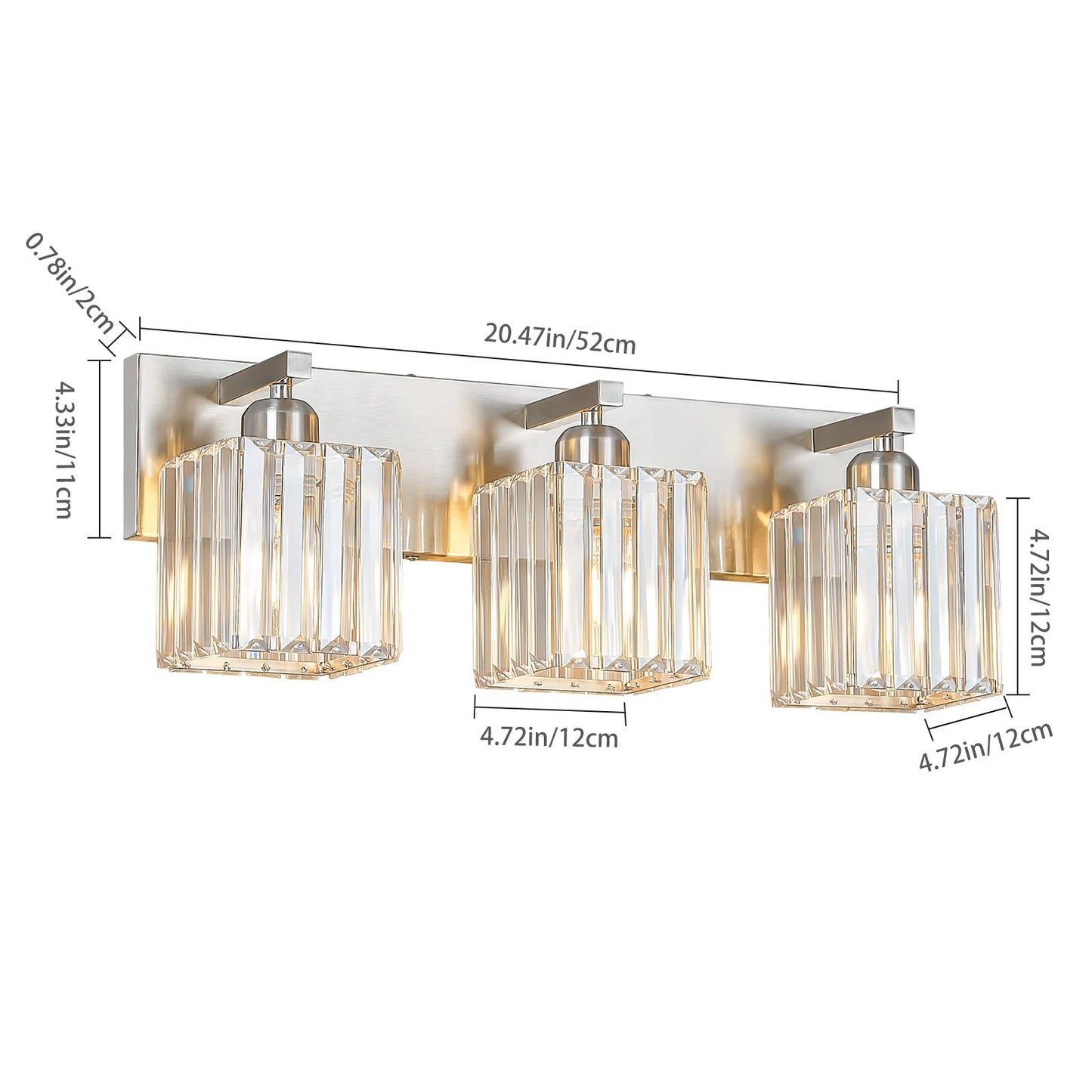 FDPBY Modern Vanity Light 3-Lights Brushed Nickel Vanity Light Crystal Bathroom Wall Light Bathroom Light Fixtures