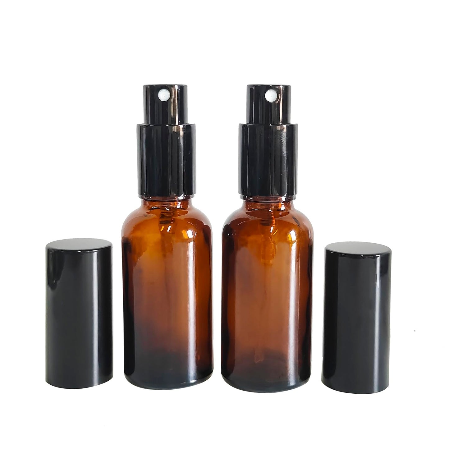 BEGIKET 12 Pack 1oz Amber Glass Spray for Essential Oils, Small Spray Bottle, Fine Mist Spray,Black Sprayer,for Perfume, Hair & Cleaning