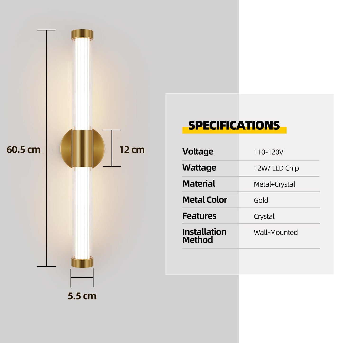 MantoLite Bathroom Vanity Light bar, Modern Brass LED Wall Sconce Over Mirror, Dimmable 3000K/4000K/6000K,Hardwired Bathroom Wall Light,24 Inch Bar Long Strip Sconce