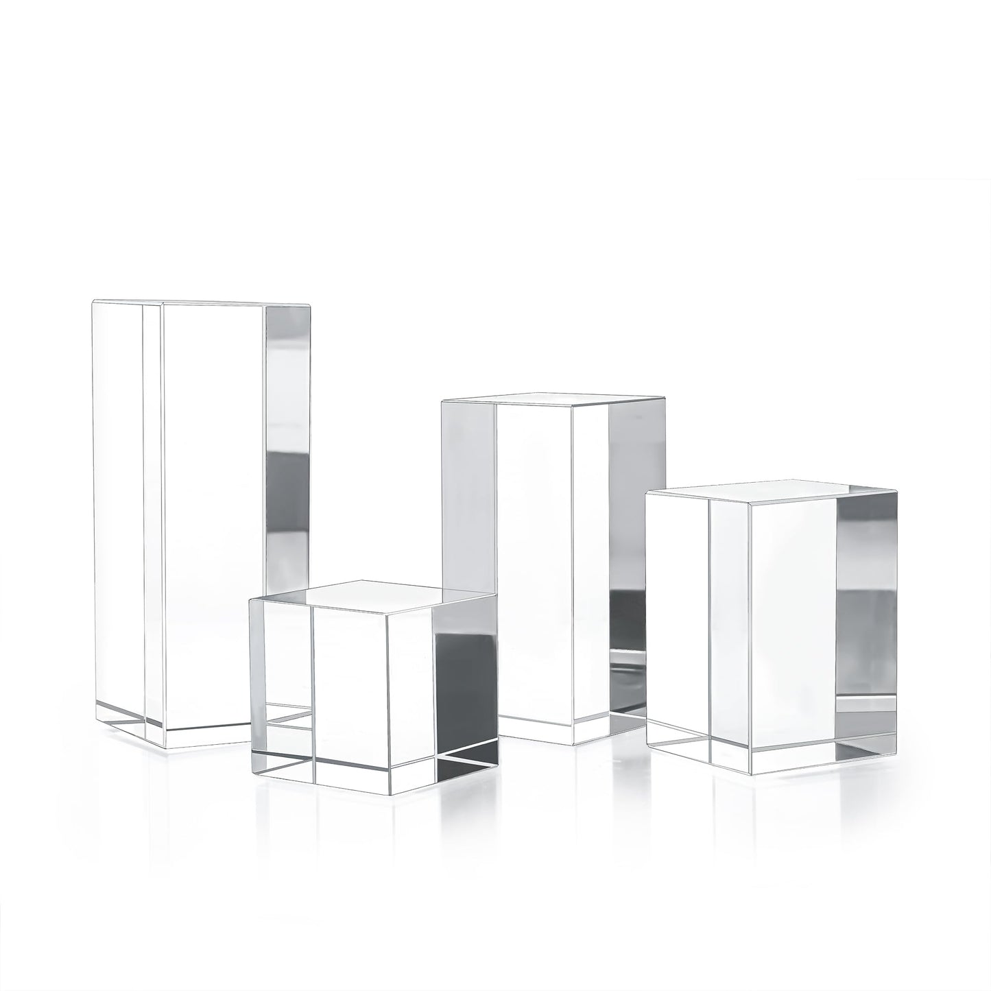 ZEERSHEE Set of 4 Clear Glass Display Blocks, Transparent Solid Square Glass Risers for Jewelry, Collectibles, Cosmetics, Mini Figures, Craft & Retail Display