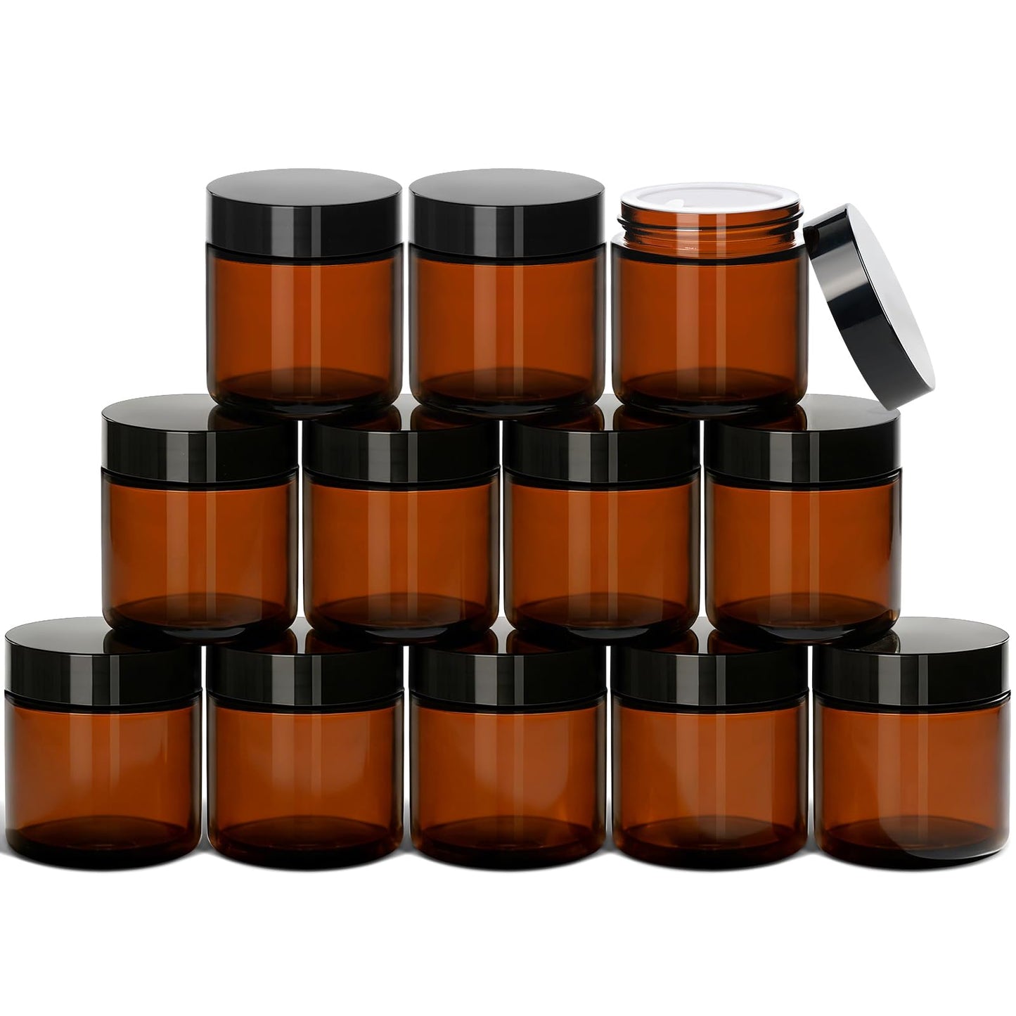 Qeirudu 4 Oz Small Glass Jars with Lids, 12 Pack Airtight Amber Cosmetic Jars with Inner Liners Round Empty Travel Sample Containers for Lotions, Creams, Candles, Body Butters