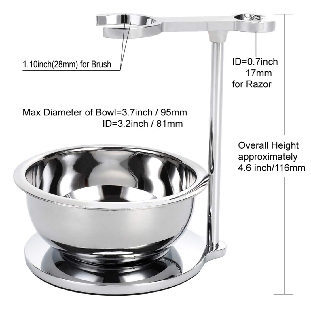 PerPro Deluxe Stainless Shave Razor Stand + Shaving Soap Bowl with Shaving Brush,Compatible with Gillette Fusion,Double Edge Safety Razor,Cartridge Razor