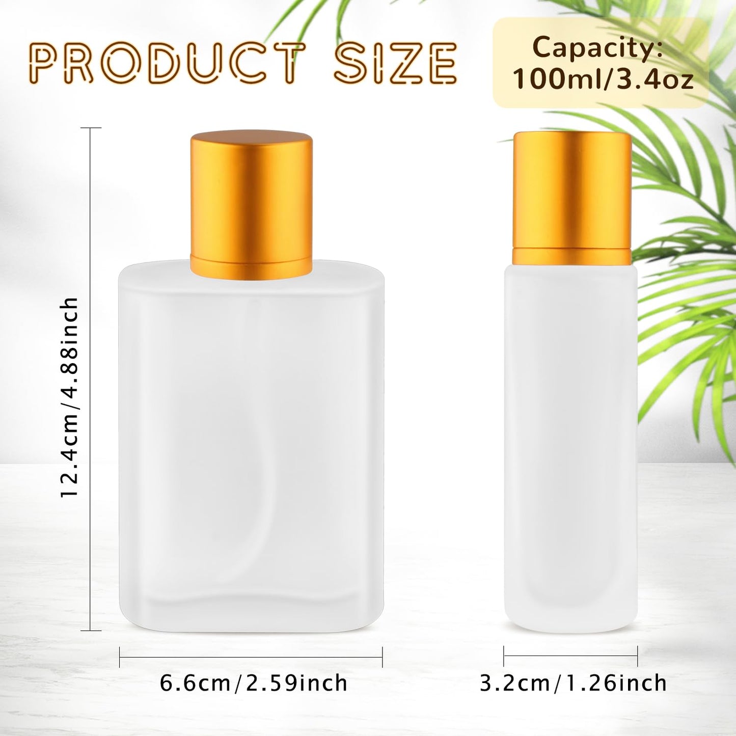 Mirrline 6 Pcs 100ml/3.38oz Frosted Glass Spray Bottle Empty Perfume Atomizer Fine Mist Spray Cosmetic Container - Golden Lids