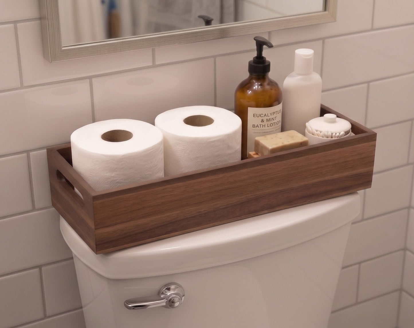 DUCIHBA Natural Acacia Wood Bathroom Vanity Tray Set, Including L-16.5 x 6 and S-12 x 5, Smooth, Durable, Attractive Decor for Bathroom, Kitchen, Home, Spa