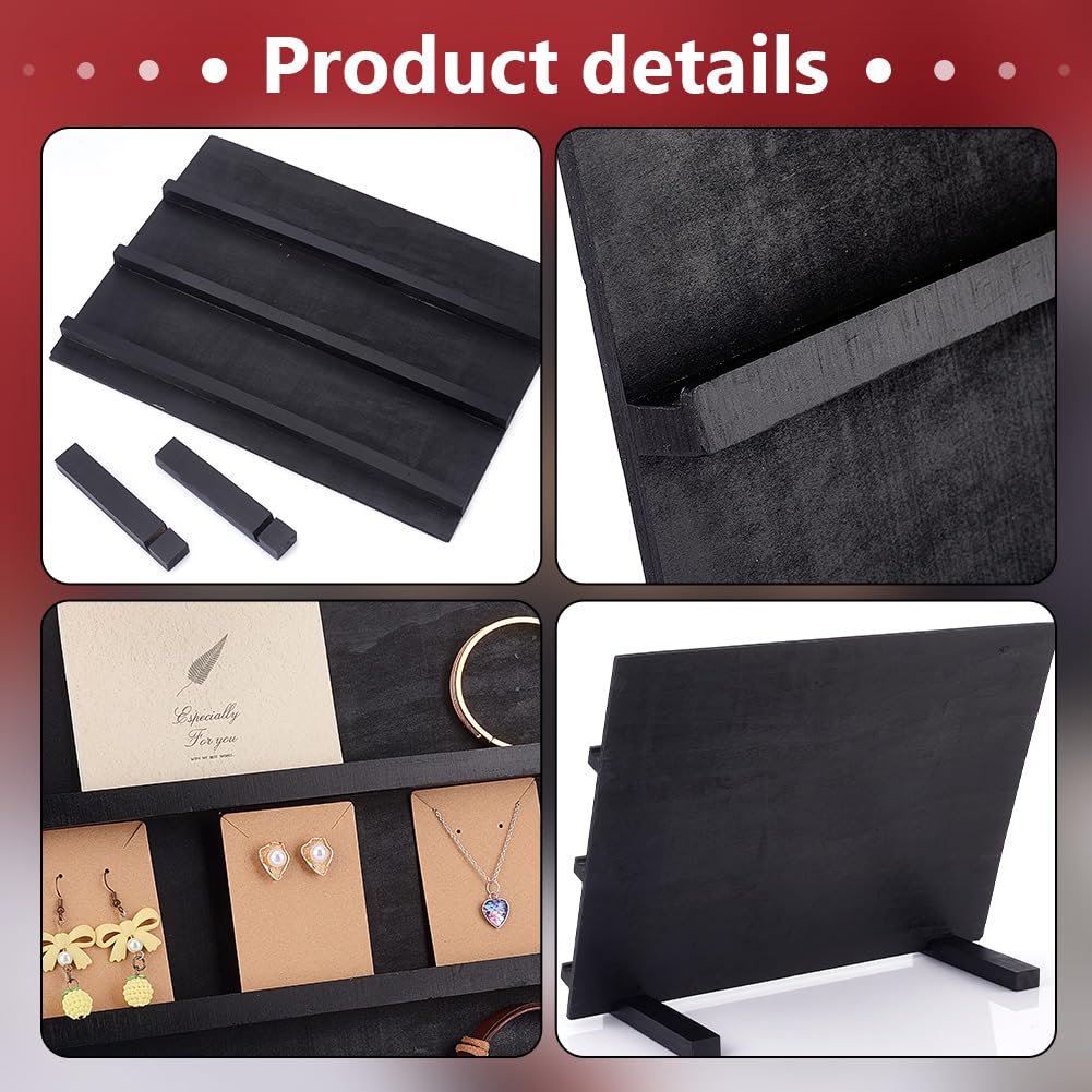 PH PandaHall 3-Tier Wooden Display Stand Earring Holder Sticker Display Retail Jewelry Display Riser Removable Showcase with Slots Earring Display Card Holder for Selling Showing Exhibition Storage