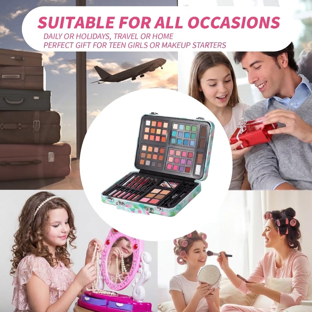 Hot Sugar Makeup Kit for Teenager Girls 13-15, All in One Beginner Makeup Kit for Women Full Kit, Teen Cosmetic Gift Set on Birthday Christmas (Green Flamingo)