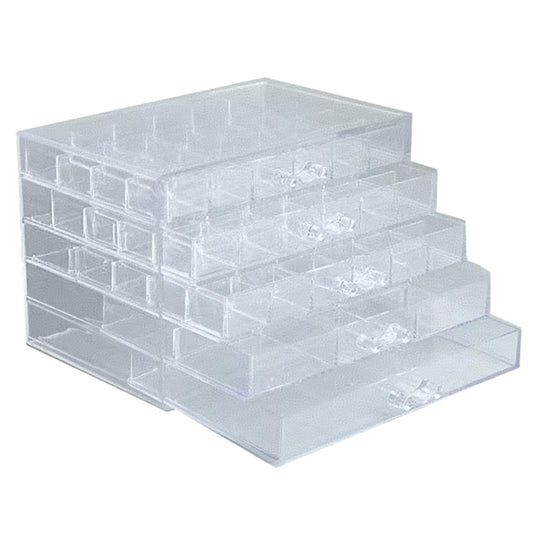 Feadily Acrylic Jewelry Organizer Box, Jewelry Drawer Organizer With 5 Drawers 79 Grids, Clear
