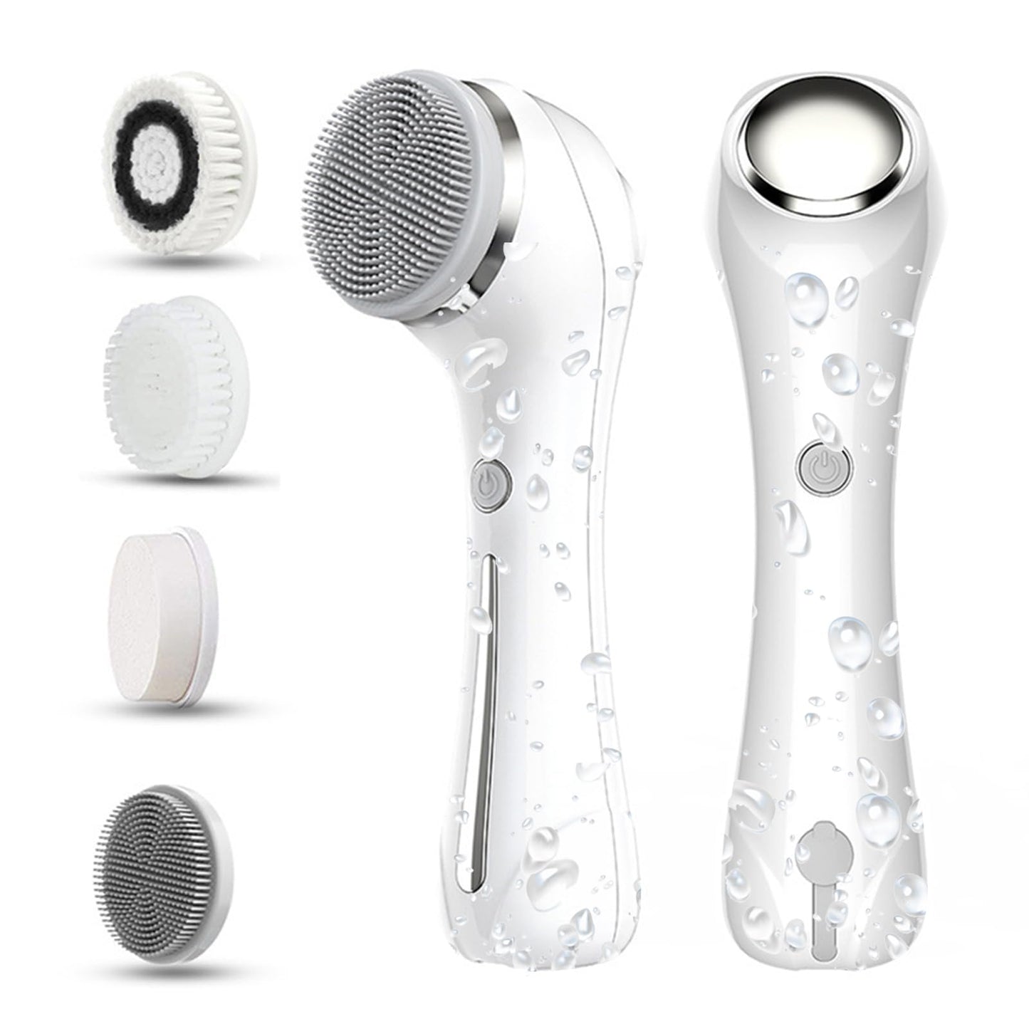 Facial Cleansing Brush, 2 in 1 Ｗaterproof IPx7 Facial Spin Scrubber Set with 4 Brush Heads, Rechargeable Exfoliating Face Brush Deep Cleansing, Gently Exfoliate and Remove Blackhead (White)
