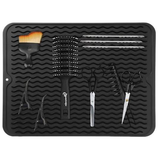 Ouliget Barber Mat for Clippers,Anti Slip Flexible Rubber Flexible Rubber Mat,Countertop Protection Mat for Bar Service Sink Mat Beauty Salon Station Pad,15.6x12 Inches (Black)