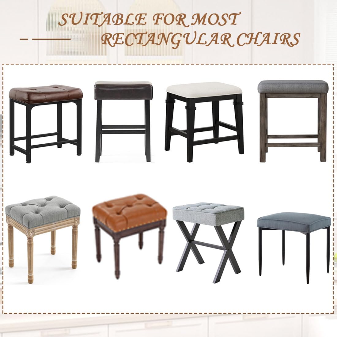 Levoberg Bar Stool Cover Rectangle Waterproof PU Counter Height Barstool Slipcovers Rectangular Vanity Stool Cover Kitchen Counter Saddle Seat Cover for Wooden Metal Bench Set of 4 White