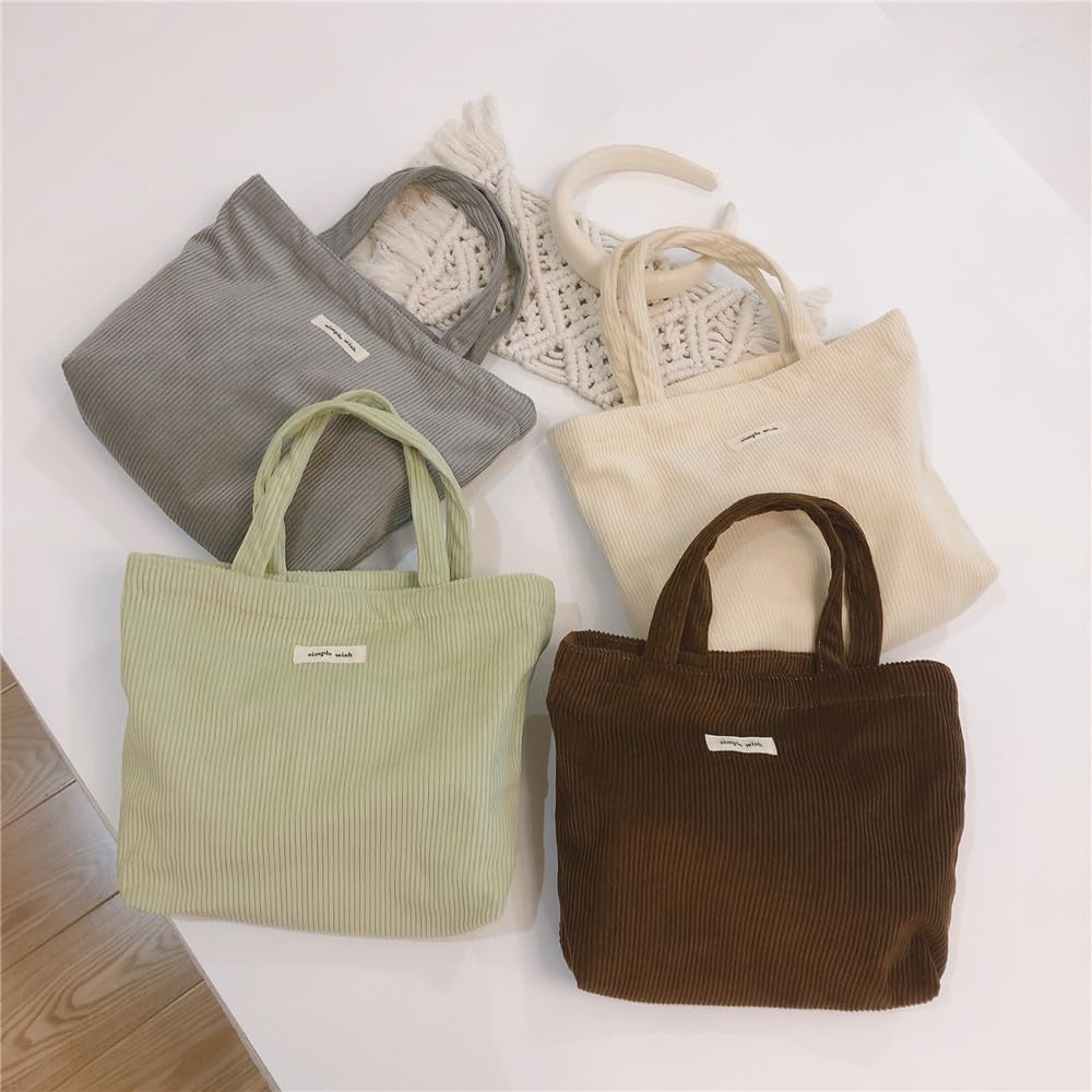 Sminra Corduroy Small Tote Bible Bag for Women, Mini Daily Handbag Cute Aesthetic for Book, Essential, Water Bottle Organizer (Dusty Green)