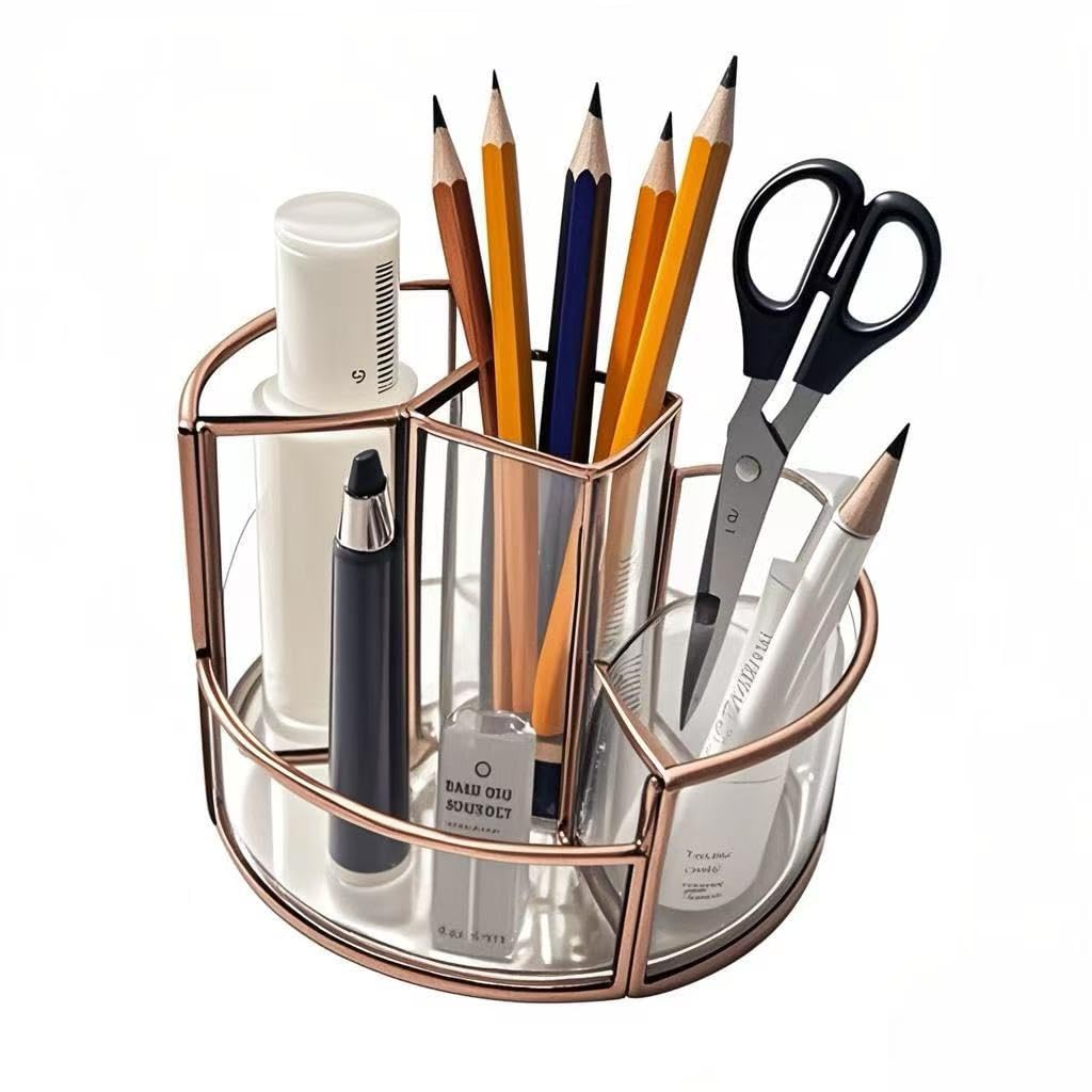 360° Rotate Makeup Brush Holder, Makeup Organizers Countertop, Perfume Tray, Bathroom Organizer and Storage for Eyeliner,Lipstick, Lazy Susan Organizer for Vanity Cabinet Dresser Bathroom (Brass)