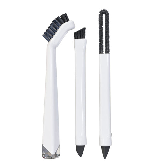 Small Cleaning Brush Set 3pcs—Crevice Brushes for Cleaning—Scrub Brushes Set with Silicone Tipped Scrub Brush—Stiff Handle Miniature Cleaning Brush for Kitchen Uensils, Tight Spaces, Tub, Shower