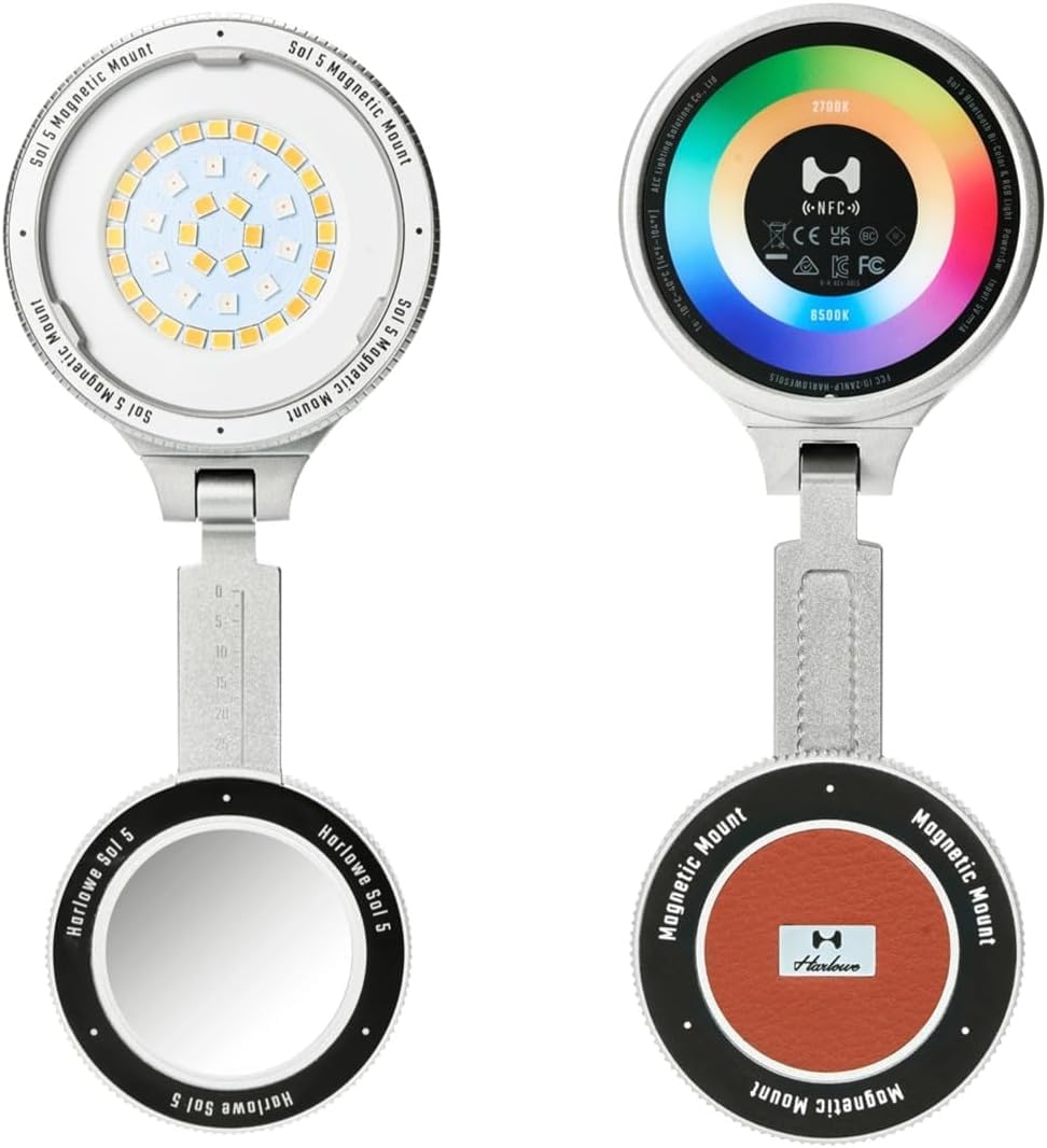 Harlowe Sol 5 Spectra MagSafe RGB Video Light Creator Kit, RGBCW Pocket Video Light for iPhone, Portable Mobile Studio Lighting System for Content Creation, Vlogging, Live Streaming & Photography