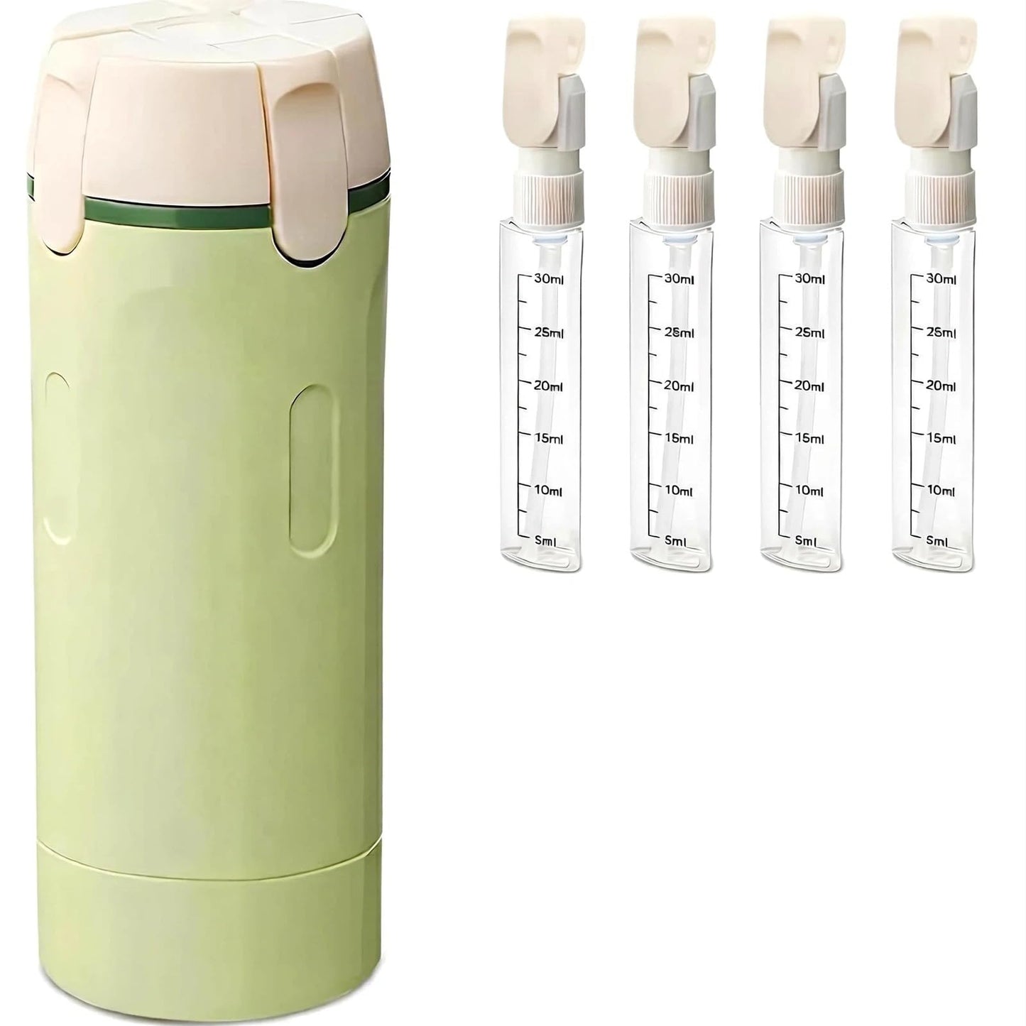 4 in 1 Travel Dispenser Bottle - Leak Proof Refillable Pump Set for Shampoo Conditioner Lotion, 4 Pack 30ml Portable Containers for Air Travel Business Trip Essentials (Green)