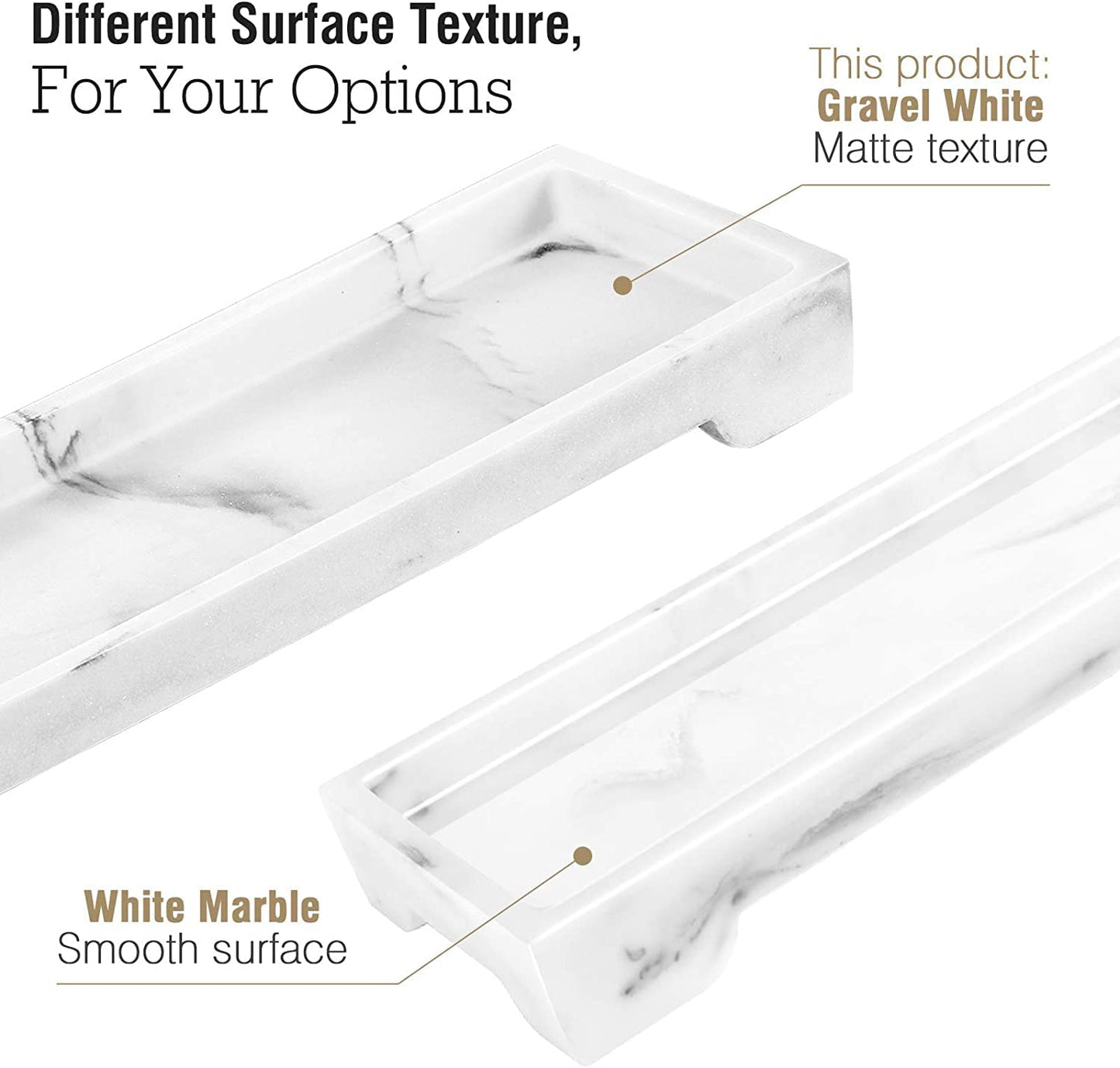 Luxspire Vanity Tray, Bathroom Toilet Tank Storage Tray, Resin Kitchen Sink Trays, Vanity Countertop Organizer for Candles Soap Towel Perfume Holder Decor Jewlery Dish, Marble Style -S- Gravel White