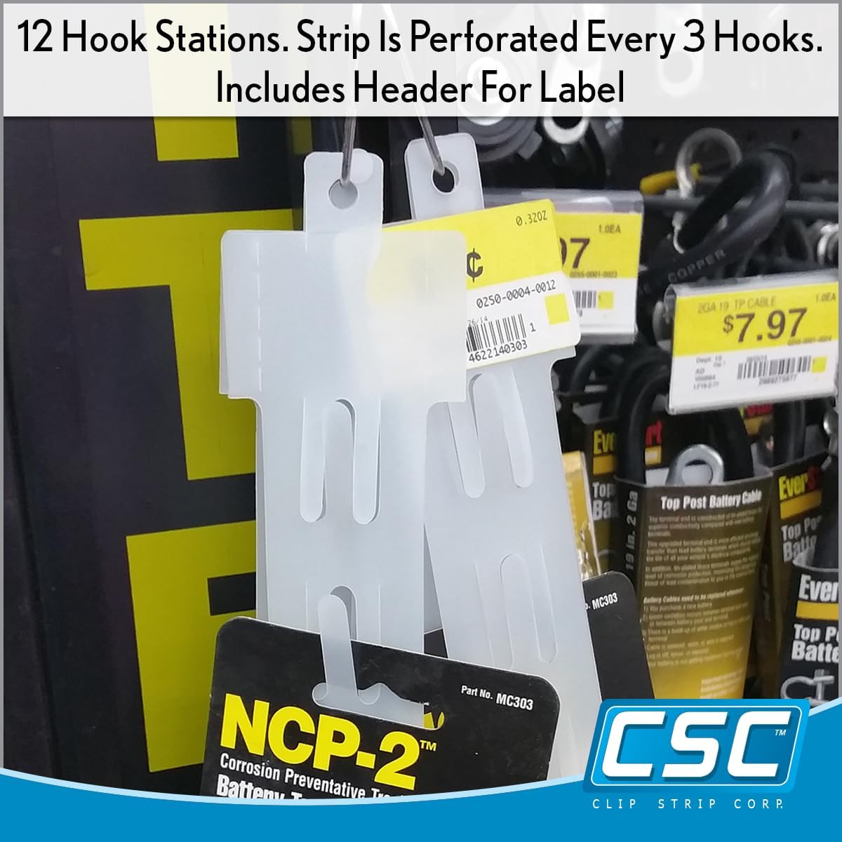 Clip Strip 25 Pack Merchandising Strips & S Hooks, 21" L w/ 12 Hook Positions and Header, Hanging Product Display Bundle