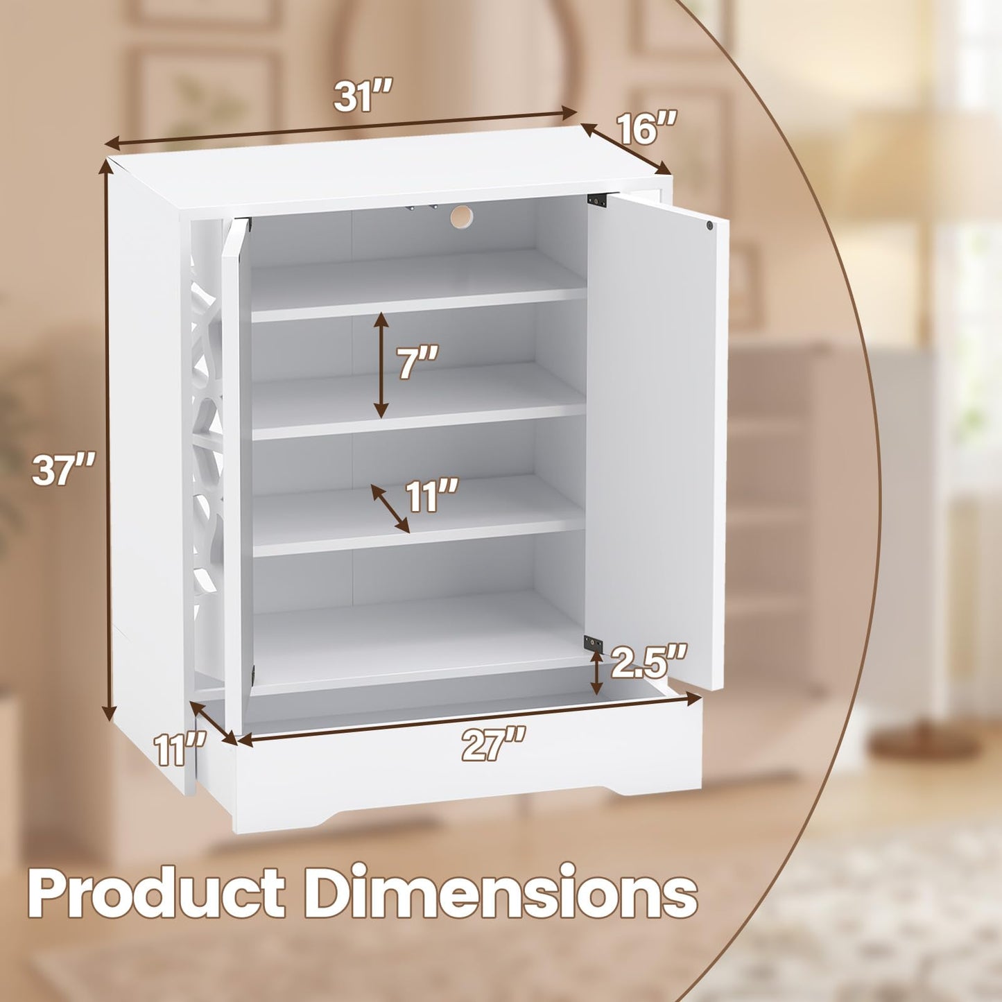 Giantex Shoe Cabinet with Drawer, 6-Tier Shoe Organizer Cabinet with Mirrored Doors, Removable Shelves & Floral Patterns, Shoe Storage Cabinet for Entryway, Hallway, Foyer, Living Room, White