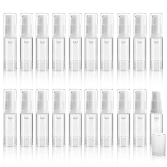 20Pcs 5ml/0.17oz Airless Pump Bottle Refillable Plastic Airless Vacuum Dispenser Portable Clear Cosmetic Sample Vial Container Jars for Lotion Emulsion Toiletries Liquid Foundation
