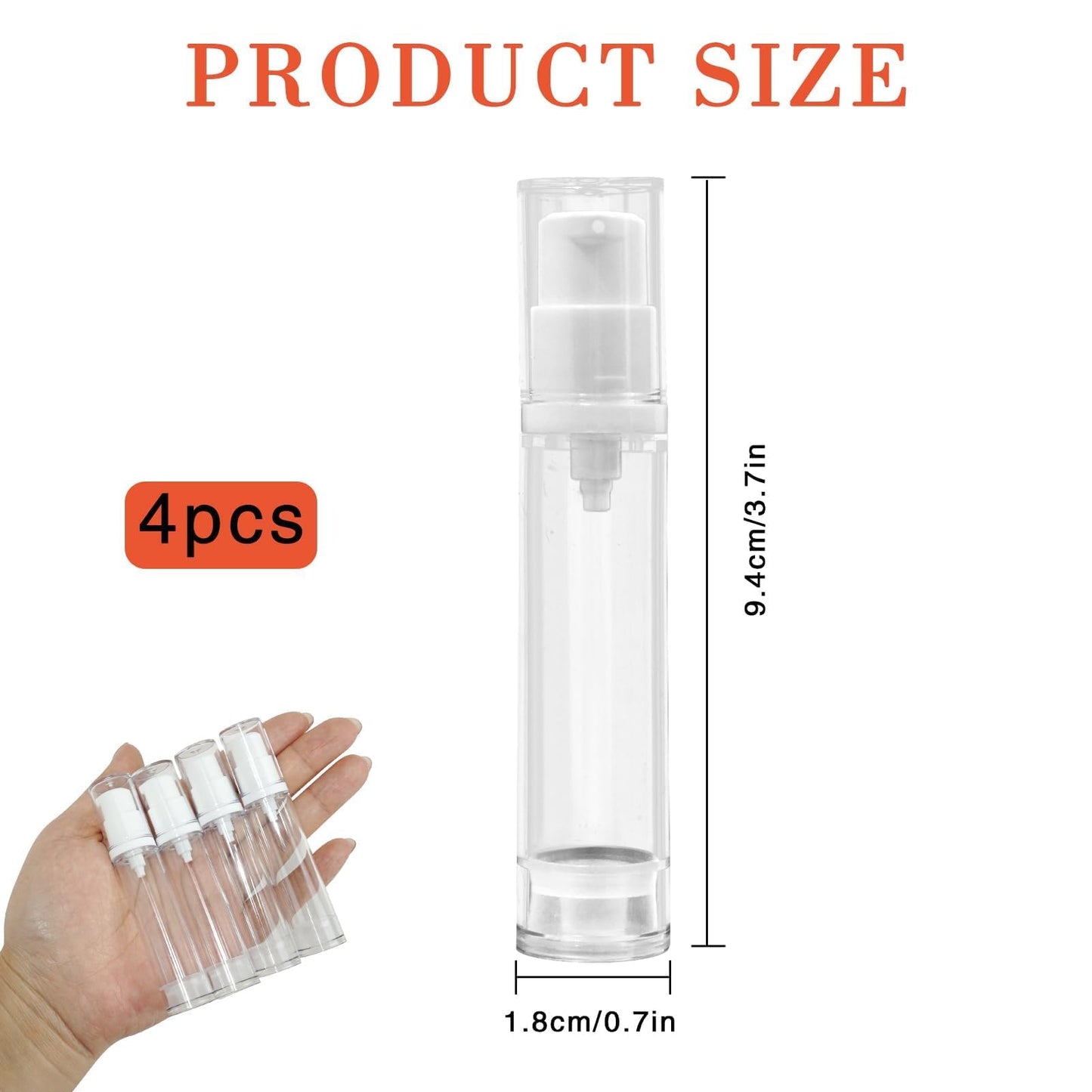 Airless Pump Bottles - Refillable Vacuum Travel Containers for Lotion, Cream, Serum, Foundation, Leak-Proof Clear Plastic Mini Dispensers, BPA-Free Travel Toiletry Pump 4 Pack 10ml