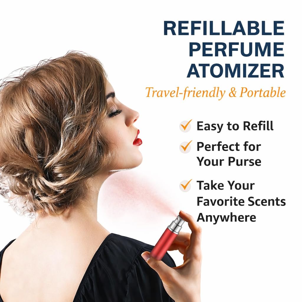 4 Pcs Refillable Perfume Atomizer, Travel Perfume Bottle Refillable and Leak-Proof, Portable Empty Cologne Atomizer, Mini Refillable Perfume Bottle for Pocket, Easy to Refill Decant Sprayer (10 ml)