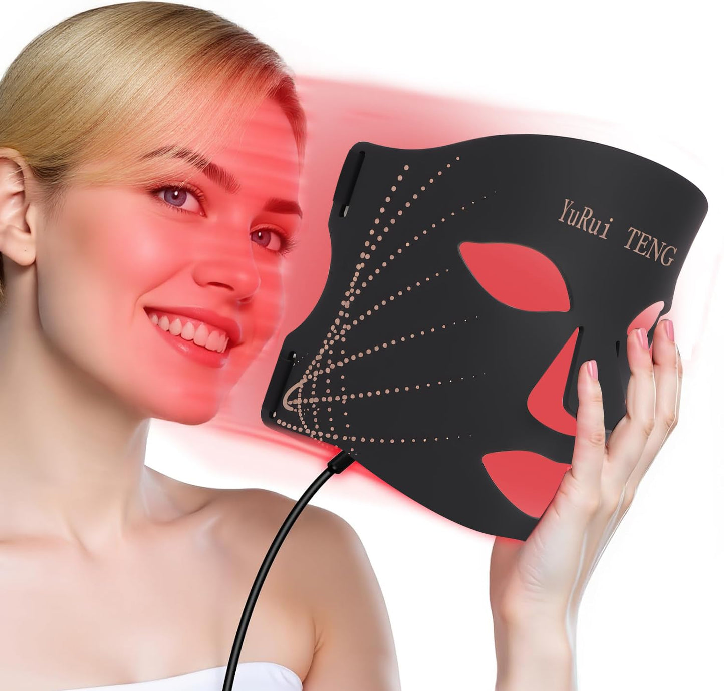 YuRui TENG Red Light Therapy for Face 7 -color light modes，3-in-1 Fusion LED Beads, 1200mAh red light therapy face mask with timer, suitable for home use ， Brighten and tighten skin tone (Black)