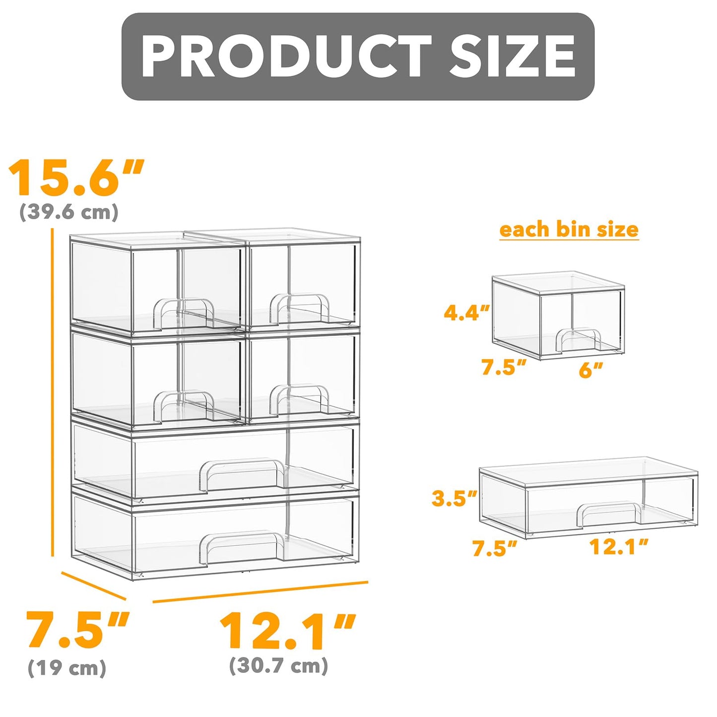 SpaceAid Bottle Storage Organizer Baby - Acrylic Bottles Station Organizer Container, Stackable Clear Drawers for Countertop, Vanity, Bathroom, Cabinet, Pantry Organization, 6 Pack, 4S2L, 15.6"H