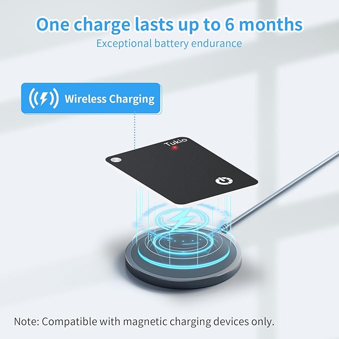 Locator Tag Compatible with Apple Find My APP (iOS Only, Not for Android), Bluetooth Tracker with Wireless Charging and IP68 Waterproof, Backpacks, Luggage, Key Tracker Tag.Black-Orange-2 Pack