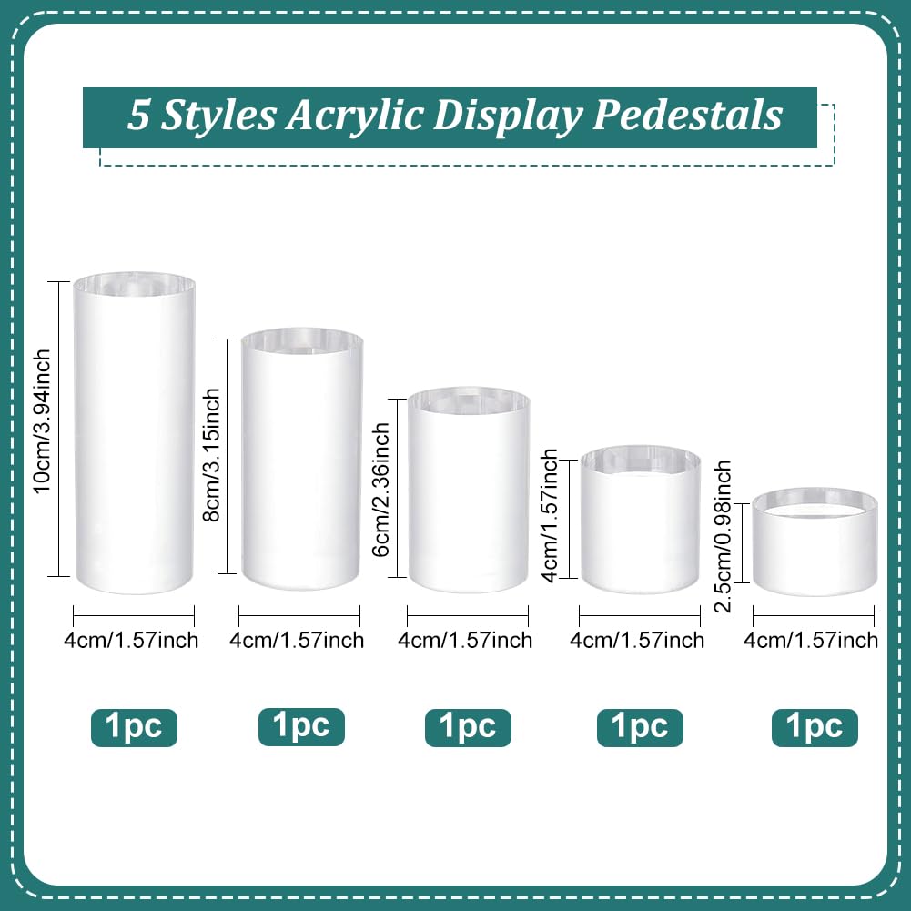 BENECREAT 5Pcs Clear Acrylic Display Block 1/1.6/2.4/3.2/4 Inch Round Cylinder Solid Display Pedestal Stand for Jewelry Gem Display Pop Figures Cosmetic Showing