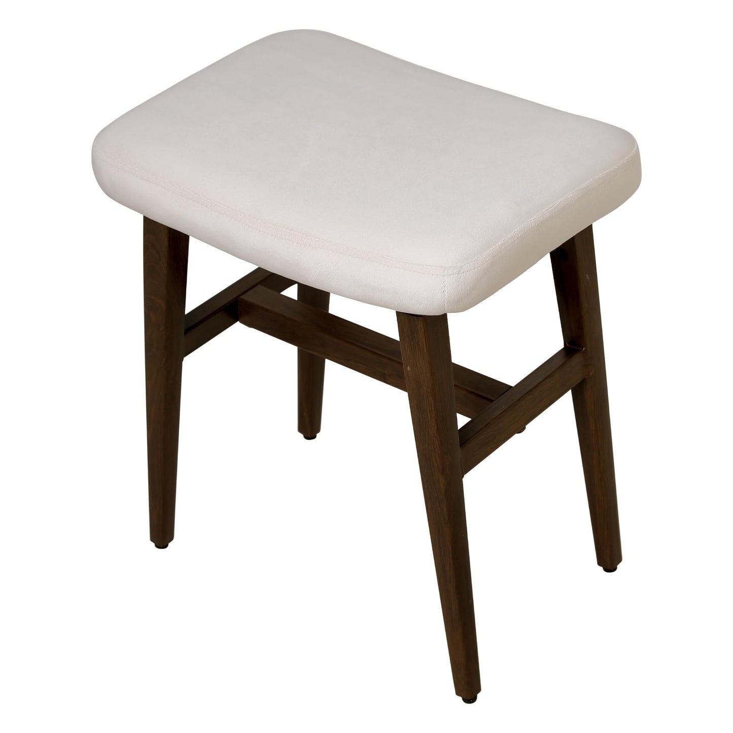 AurnaGle Cream Vanity Chair Stool,17.7inch Compact Makeup Chair with Velvet Saddle Cushion,High Rebound Sponge Seat, Easy Assembly Footstool for Bedroom, Entryway, Home, Metal Legs Ottoman